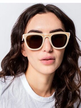 CHEEKS Lauzie Square Sunglasses White Tan Brown